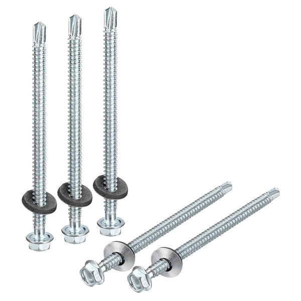 uxcell #14 x 4" Self Drilling Screws with Rubber Washer, 50pcs Zinc Plated Steel Roofing Screws for Metal