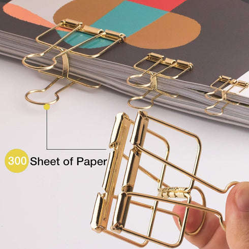 Gold Wire Binder Clips, 18 Pcs, 20 Pcs Cute Paper Clips Set, Assorted Sizes, Office Clamp Clips