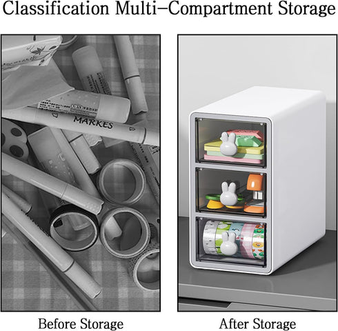Stackable Desktop Storage Box with 3 Drawers, Transparent Cosmetic Storage Box for Office Desk