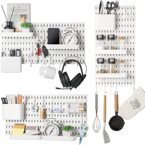 Keepo Peg Board Organizer Accessories, Pegboard with Hooks and Bins (2 Pegboard Shelves)