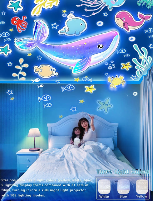 Eigther 21 Sets 360 of Films + Projector Night Light for Kids, Kids Night Light Projector for Bedroom, Ceiling, Star