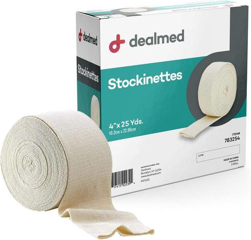 Dealmed Cotton Stockinette, 4 x 25 yds, Tubular Bandage Sleeve, Comfort Breathable