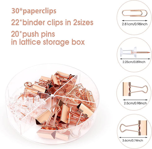 Rose Gold Desk Organizers Set with Stapler, Pen Holder, Phone Holder, Scissors, Ruler, Clips, Tacks, and Staples