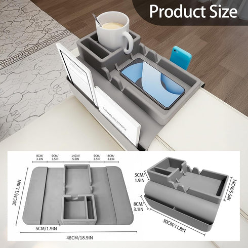 GQIRIL 5 Couch Arm Cup Holder - Silicone Sofa Armrest Tray with Side Pockets, Anti-Slip Armrest Recliner Armchair