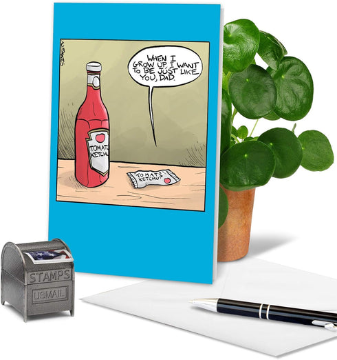NobleWorks Funny Father's Day Card with Envelope, Humor Greeting Card for Dads, Stepdad, Grandpa - Ketchup Dad C7290FDG