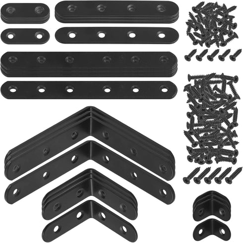 Mardatt 24 Sets Black Corner Braces L Brackets and Straight Braces Mending Plates