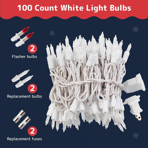 100-Count 20 PREXTEX Ultra Bright Christmas Lights - ft Clear StringLights on White Wire - Incandescent Xmas TreeLights