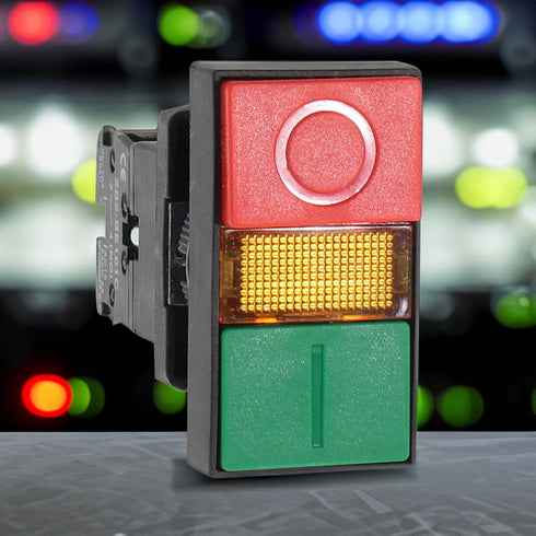 Double Head Push Button with Signal Lamp – On/Off Start/Stop Switch for Home and Industrial Equipment (1 Unit)