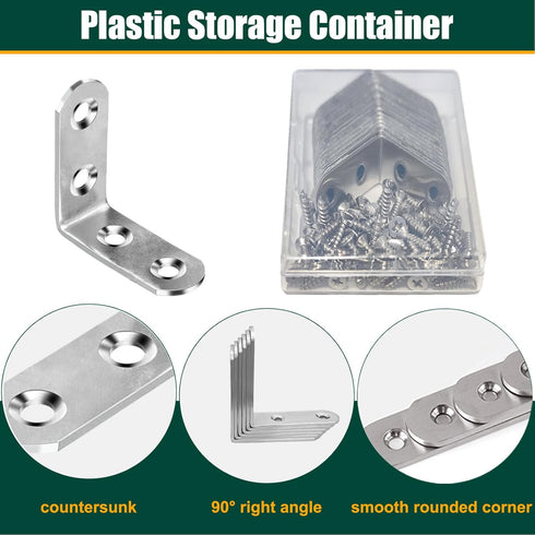 16 PCS Stainless Steel Corner Braces, 40mm x 40mm 90 Degree Right Angle Bracket Joints L Shaped Fastener with Screws