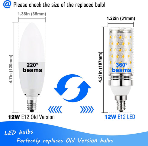 E12 100W Bulbs, E12 12W Bulbs T6 C7 1200lm, 2700k E12 Bulbs, Non-Dimmable, 4Pack Heifymi Equivalent Led Candelabra Led