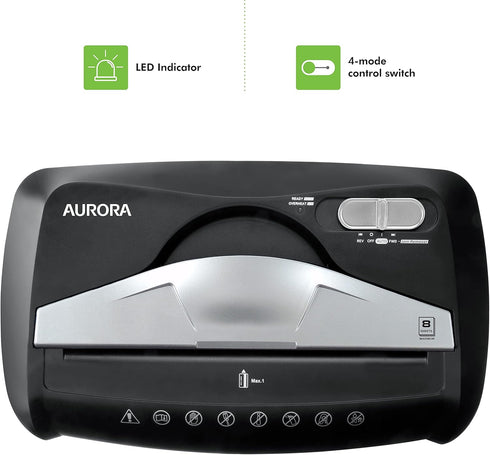 Aurora High Security Paper and Credit Card Shredder, 8-Sheet Cross-Cut with 3.7-Gallon Wastebasket