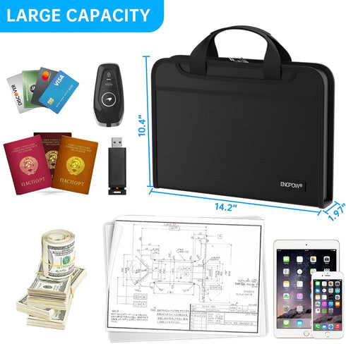 ENGPOW Fireproof Accordion File Organizer, 13 Pockets Document Organizer with Handle & Labels for Home Travel Storage