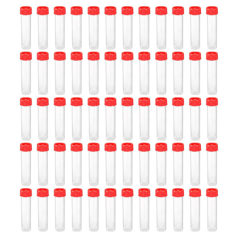 PATIKIL 60 Pack 30mL Plastic Test Tubes with Screw Cap for Lab Storage, Red Clear Vial Container