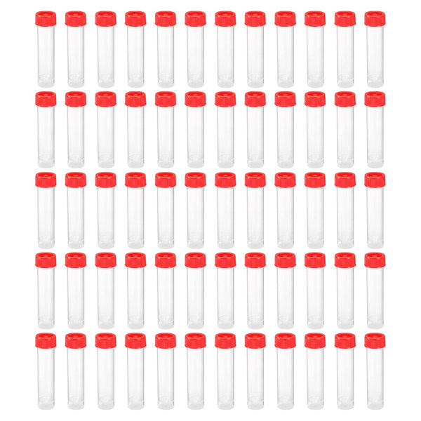 PATIKIL 60 Pack 30mL Plastic Test Tubes with Screw Cap for Lab Storage, Red Clear Vial Container