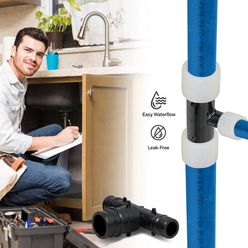 Poly Pex-A Expansion Tee Fitting, 1/2" x 1/2" x 3/4", Plastic Pipe Fitting for Pex-A Tubing