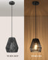 7" Woven Pendant Light Fixtures, ELYONA Farmhouse Coastal Hanging Lamp with Matte Black Handwoven Rattan Basket Shade