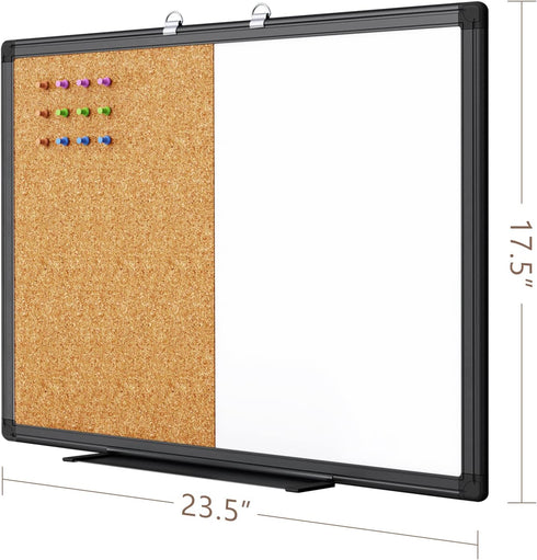 maxtek Combination White Board & Bulletin Cork Board, 24 x 18 Magnetic Dry Erase Board with Black Aluminum Frame
