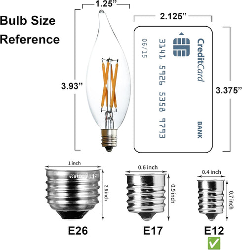 B10-C32 E12 Bulb 4W 2700K 12pcs Non-Dimmable LED Candelabra Warm White, Flicker-Free Long Last Energy for Wax Warmer
