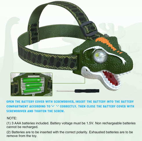 COSOOS LED Headlamp for Kids Flashlight Camping Gear, Roar & Silent Mode, Outdoor Toy Head Lamp for Boy Girl Toddler, 3.4oz Lightweight Headlight, Birthday Gift - Battery Included by COSOOS