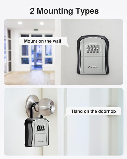 Resettable (1 Pack, Puroma Key Lock Box, Portable Combination Lockbox Wall-Mounted Key Storage Box for House Keys, Code
