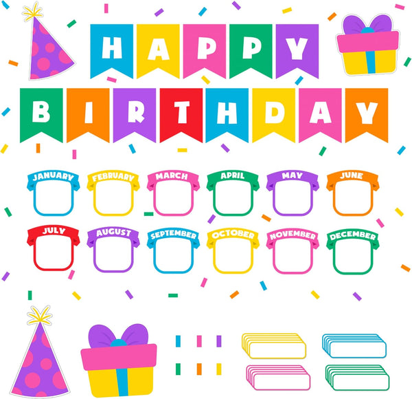 Decorably 89 Pcs Happy Birthday Bulletin Board Set for Classroom, Birthday Wall Decorations