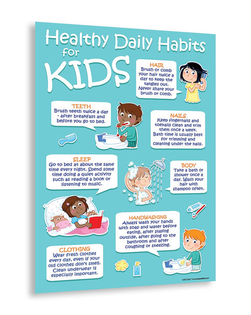 Safety Magnets ZOCO - 7 Healthy Daily Habits Poster for Kids, Laminated 12x18 Hygiene Chart for Classrooms