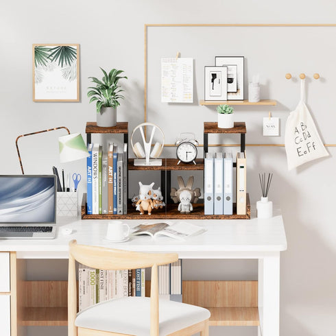 Gannyfer Wood Desktop Shelf, Freestanding Small Bookshelf Desk Hutch, 3 Tier Storage Display Rack for Books, Plants,