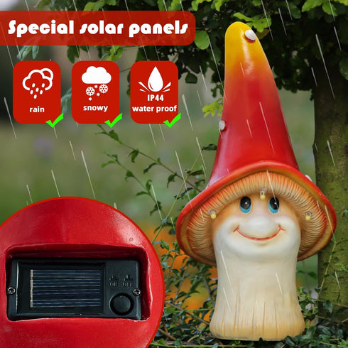 Solar Garden Large Mushroom Decor Outdoor Statue - Mushroom with LED Waterproof Sculptures Lights, Cute Mushroom
