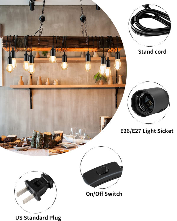 5.9ft 360W E26/E27 3-Pack Extension Hanging Lantern Cord Cable, HESSION Lamp Cord -MAX - On/Off Switch Black Pendant