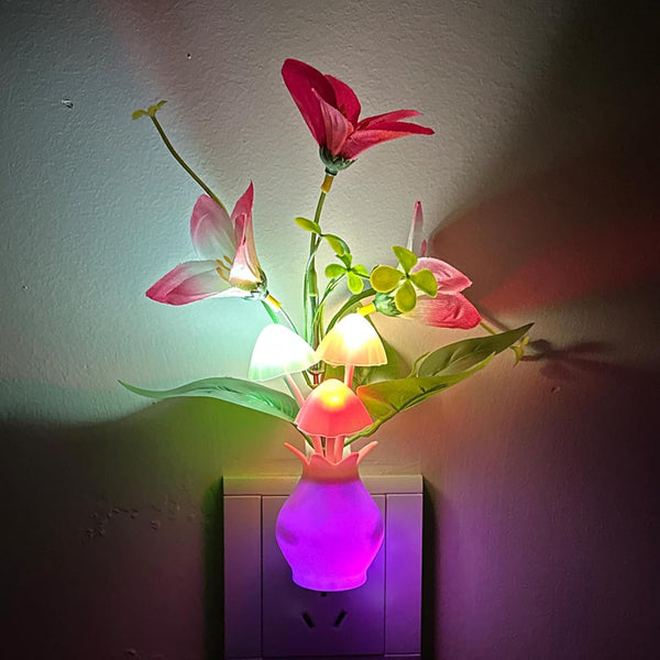 Plug-in Night Light with Auto Light Sensor, RGB LED Mushroom Night Light
