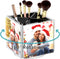 HIIMIEI Acrylic Rotating Pen Holder for Desk, Holds 4 Family Photos, Organizer for Office and Home