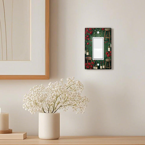 Generic Roses Single Rocker Light Switch Cover, Rustic Vintage Stools Wine Bottles N/a Green Plastic Standard Size