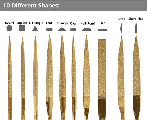 YAKAMOZ 10Pcs Titanium Diamond File Set, Fine Round Needle Files for Metal Wood Stone Glass Jewelry