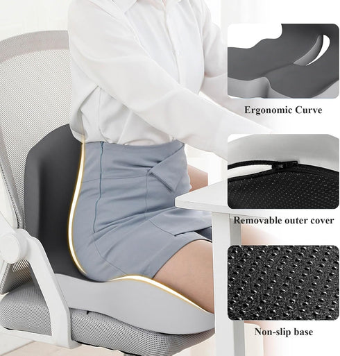 Generic Orthopedic Cushion for Improves Sitting Posture Ergonomic Memory Foam Seat Cushions with Lumbar Support Pillow