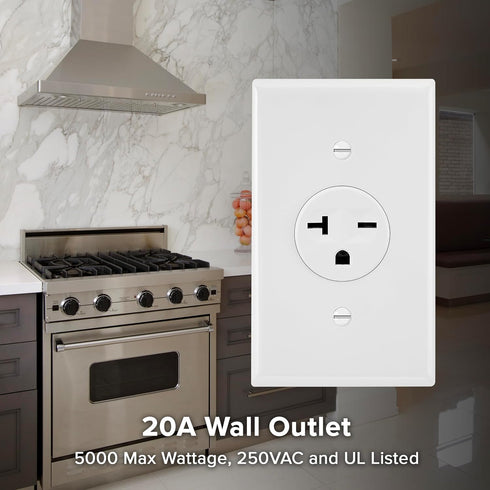 Maxxima 20A Single Receptacle Outlet, 2 Pack, 250 VAC Commercial Grade White Electrical Outlet for Renovations
