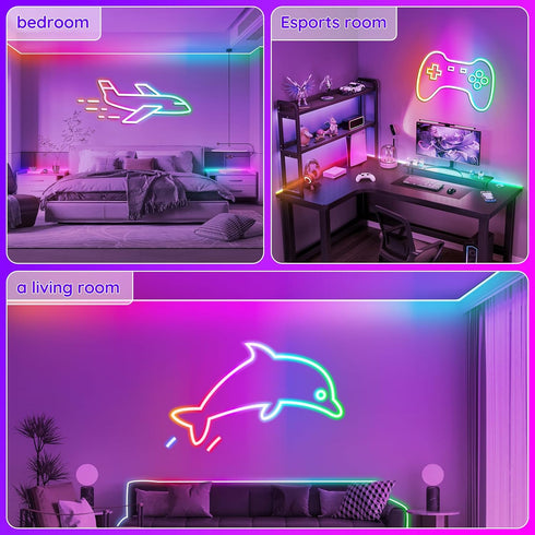 RCUICA 16.4FT LED Neon Rope Lights Waterproof with Smart App Control Remote,DIY Scene Modes,Music Sync