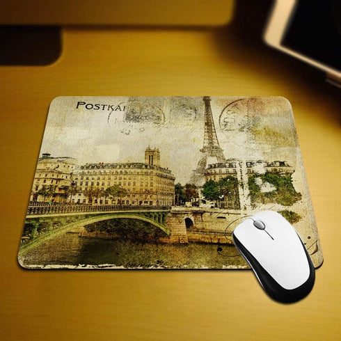 Vintage Postcard Paris Eiffel Tower Art Print Gaming Mouse Pad, Non-Slip Rubber for Computers, 9.5 x 7.9 Inch