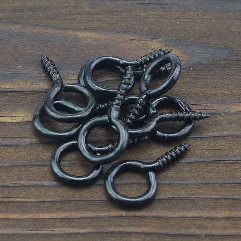 200 Pieces 1# Screw Eyes, Metal Screw Eye Pins Hooks, Black Zinc Plated Steel