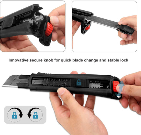 HAUTMEC 25mm Extra Heavy Duty Utility Knife with Double Lock Mechanism, Auto-Lock, and SK2 Sharp Black Blade