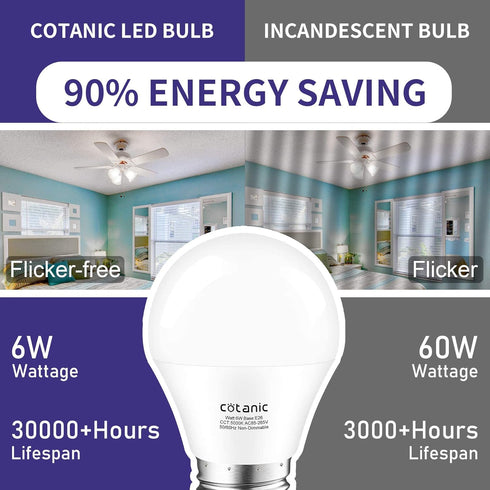 Cotanic 8 Pack Ceiling Fan Light Bulb, 5000K Daylight, E26 Base A15 LED, 60W Equivalent, 600lm, Non-Dimmable