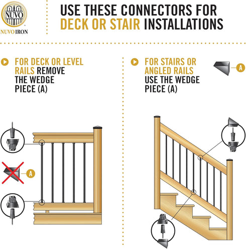 Nuvo Iron SRAR Connections-20 Pack (10 Pack of Round Balusters on Stair Predrilled Holes Railing Adapter, Black)