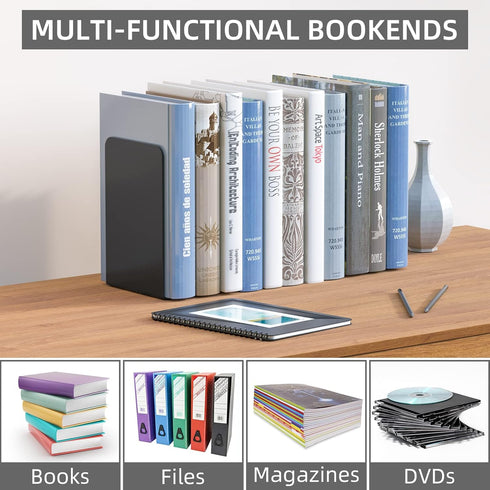 VFINE Metal Black Bookends, 1 Pair Heavy Book Ends for Shelves, Book Shelf Holder for Home Office