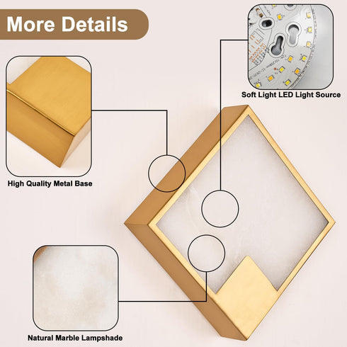 Dimmable, Natural Alabaster Wall Sconce Antique, Square Marble Wall Lighting LED Alabaster Wall Lamp Fixture