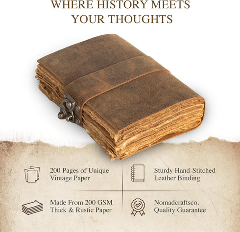 NomadCraftsCo. Vintage Leather Journal with Gift Box, Old Leather Bound Sketchbook, Perfect for Writing and Drawing