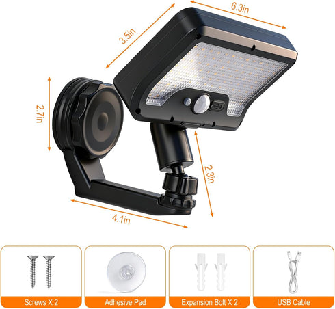 3 360 Magnetic Solar Motion Sensor Outdoor Lights, Installation Methods, Dual Solar/USB Charging, Wide-Angle Rotatable