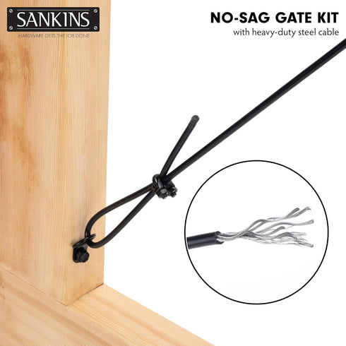 SANKINS Anti-Sag Gate Kits for Wooden Fence, Black Support Cable Kit for Outdoor Repair