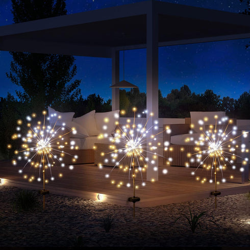 JJGoo Solar Firework Lights, 2 Pack 120 LEDs, Waterproof Outdoor Solar Lights with 2 Lighting Modes for Party Decor