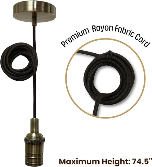 Royal Designs, Inc. Hanging Pendant Lighting, Vintage-Style Keyless Pendant Light Socket and Canopy, Antique Brass