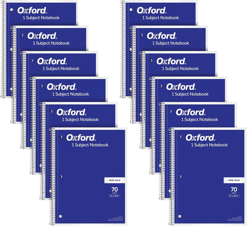 Oxford Spiral Notebook, 12 Pack, 8" x 10-1/2", Bulk College Ruled, Blue Covers, 70 Perforated Sheets