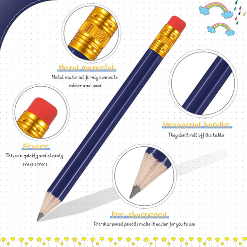 Zonon 24 Pieces Back to School Small Pencils, Half Pencils with Eraser, Easy to Hold Graphite HB Pencils (Navy Blue)